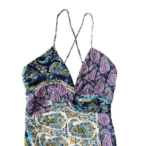 Zara Women Midi Dress S Multicolor Paisley Smocked Linen blend Slit NWOT - Picture 3 of 11